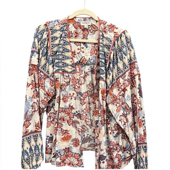 Evereve Penny Floral Wrap Kimono Size Medium/Large  Cream/Blue/Red Boho - Picture 4 of 8